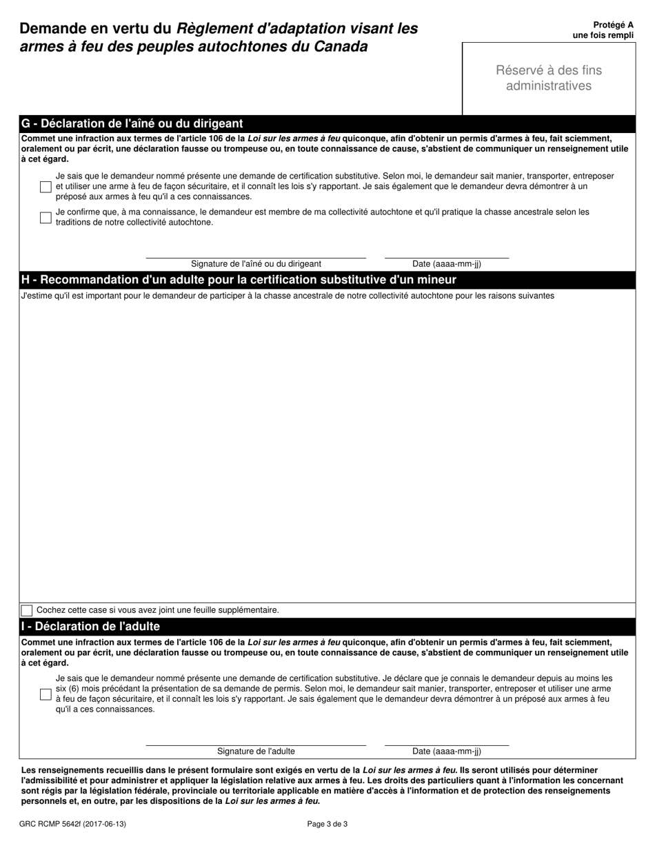 Forme GRC RCMP5642 Demande En Vertu Du Reglement Dadaptation Visant Les Armes a Feu DES Peuples Autochtones Du Canada - Canada (French), Page 5