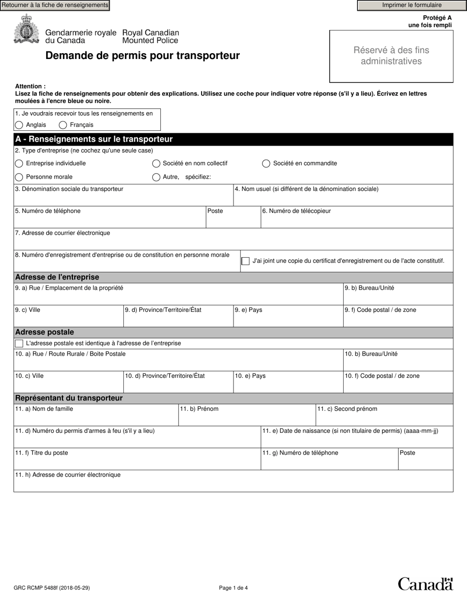 Forme GRC RCMP5488 Demande De Permis Pour Transporteur - Canada (French), Page 3