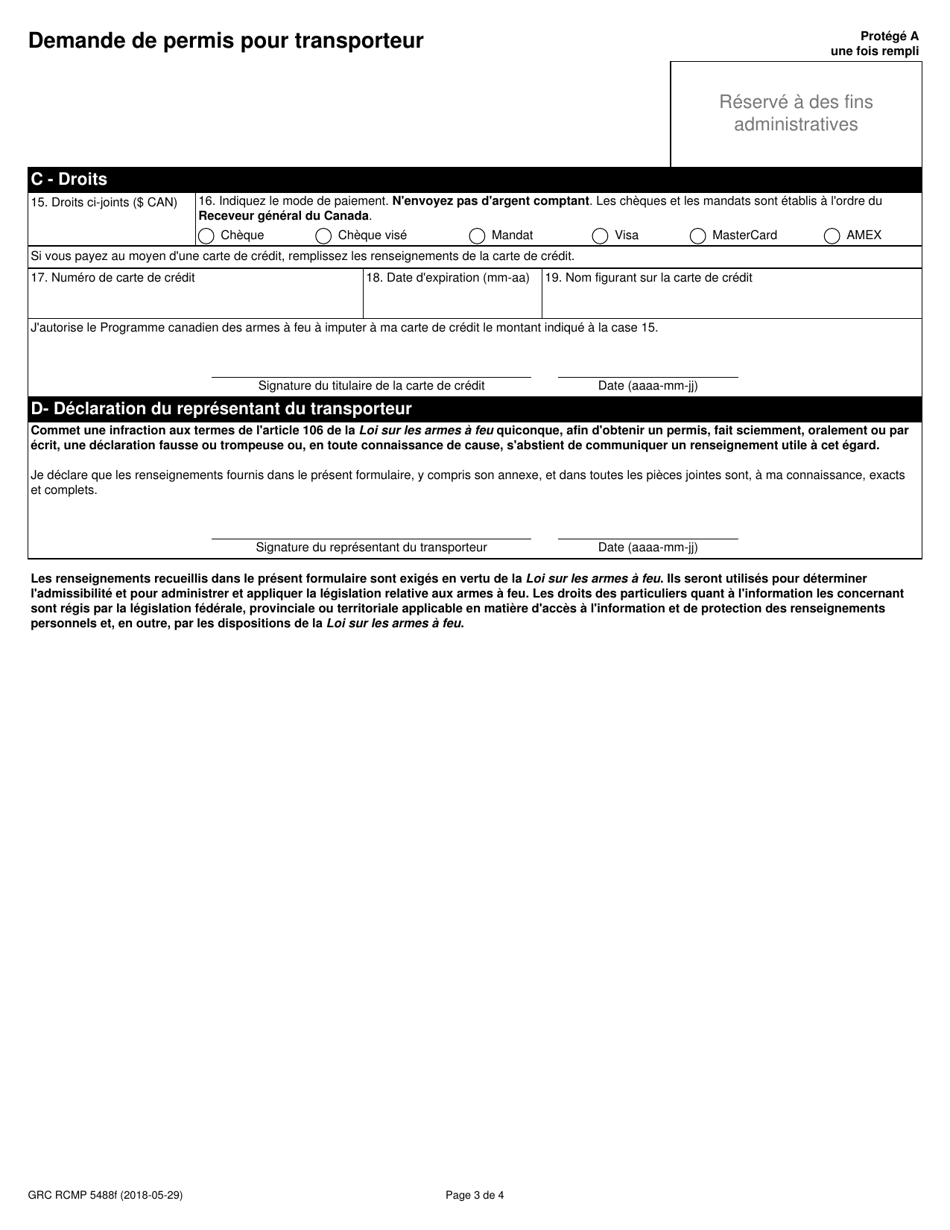 Forme GRC RCMP5488 Demande De Permis Pour Transporteur - Canada (French), Page 5