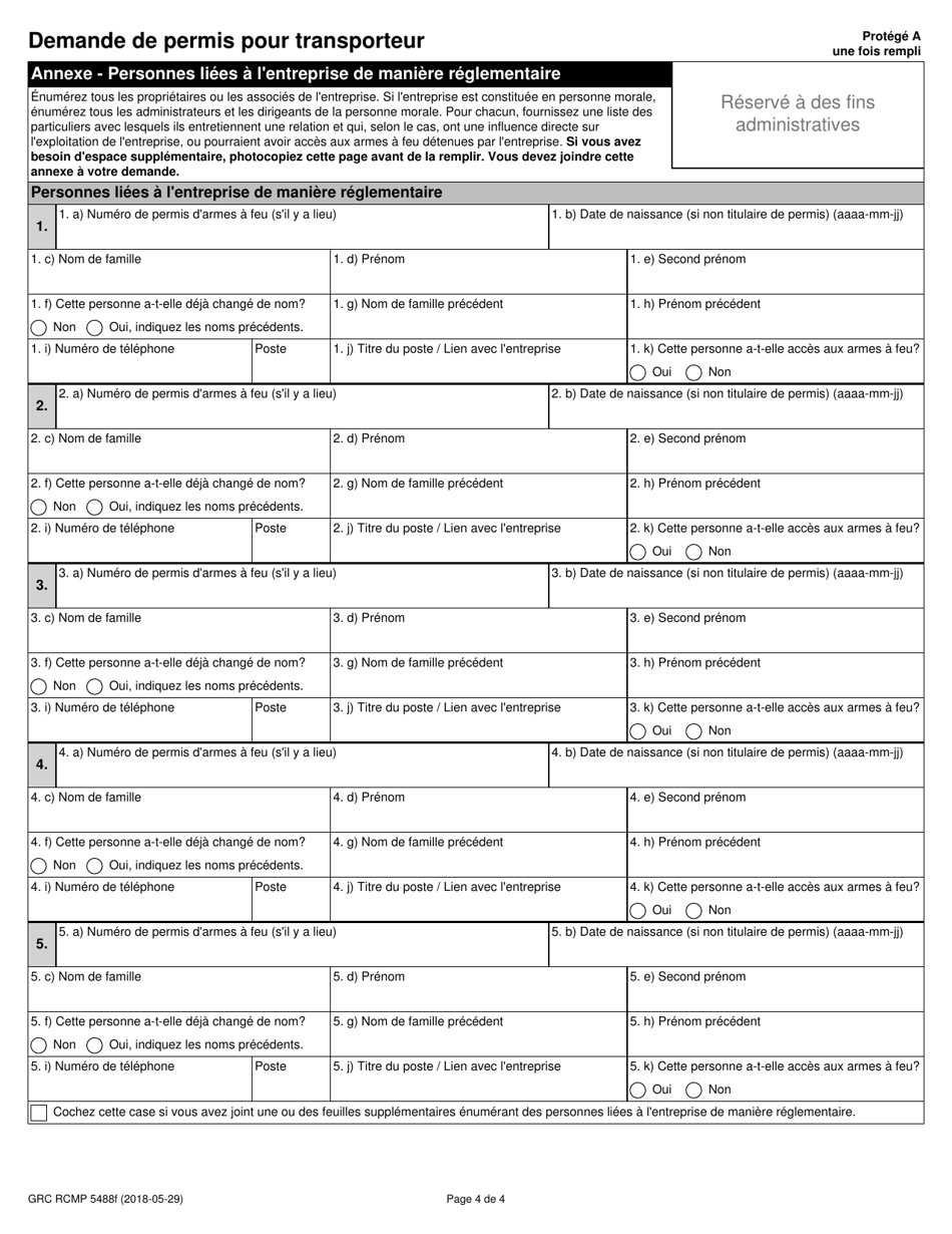 Forme GRC RCMP5488 Demande De Permis Pour Transporteur - Canada (French), Page 6