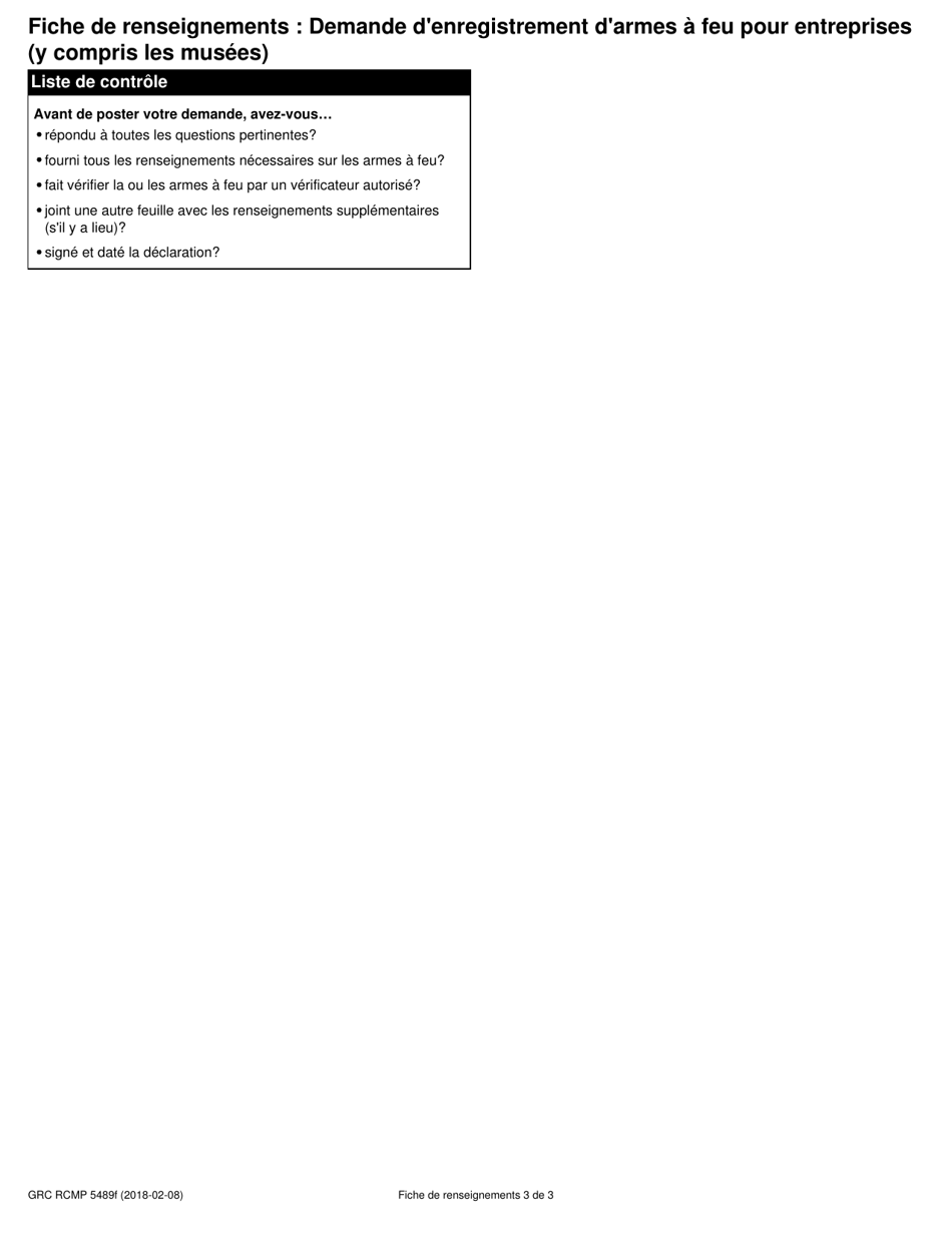 Forme GRC RCMP5489 Demande Denregistrement Darmes a Feu Pour Entreprises (Y Compris Les Musees) - Canada (French), Page 3