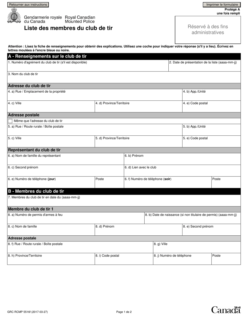 Forme GRC RCMP5516 Liste DES Membres Du Club De Tir - Canada (French), Page 2