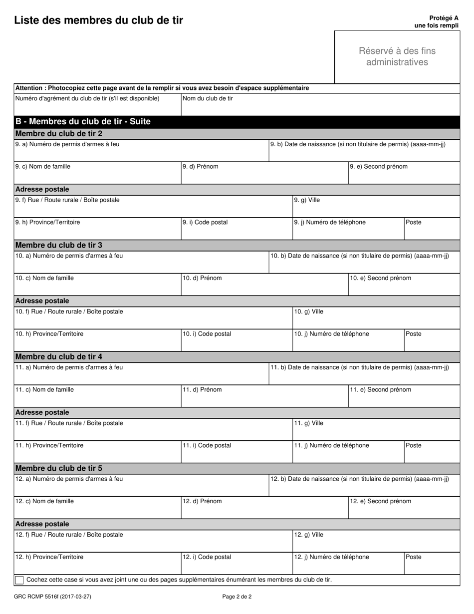 Forme GRC RCMP5516 Liste DES Membres Du Club De Tir - Canada (French), Page 3