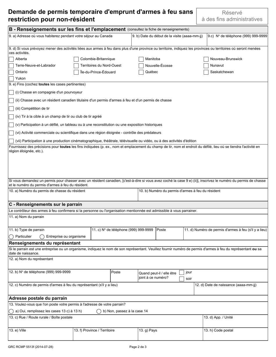 Forme GRC RCMP5513 Demande De Permis Temporaire Demprunt Darmes a Feu Sans Restriction Pour Non-resident - Canada (French), Page 4