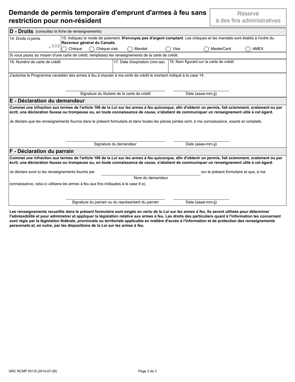 Forme GRC RCMP5513 Demande De Permis Temporaire Demprunt Darmes a Feu Sans Restriction Pour Non-resident - Canada (French), Page 5