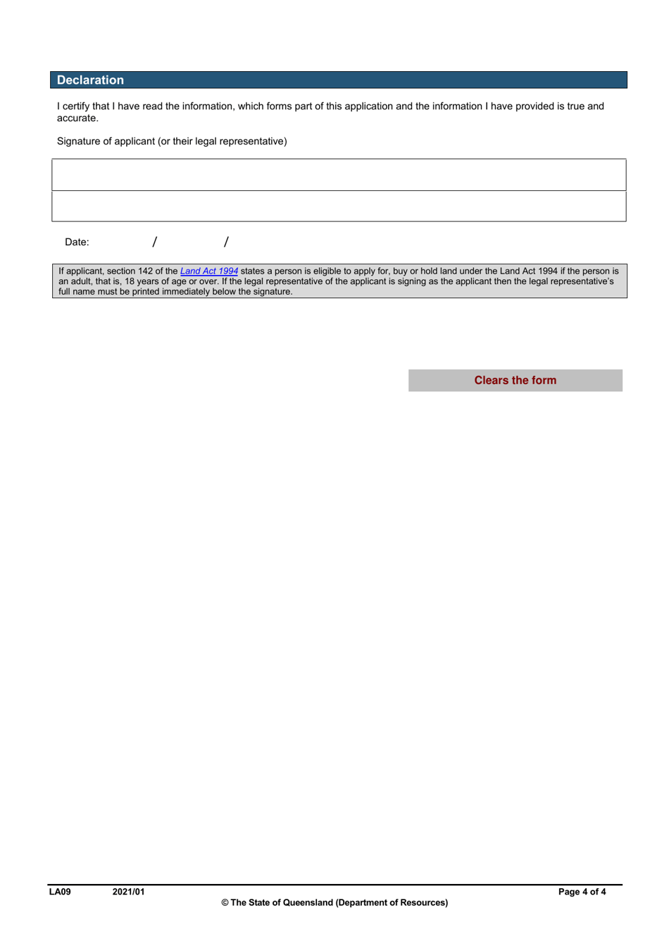 Form LA09 Part B Amendment to the Description of a Lease Application - Queensland, Australia, Page 4