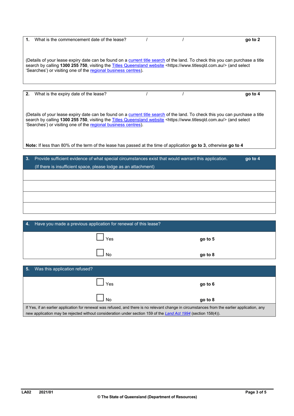 Form LA02 Part B Renewal of Lease Application - Queensland, Australia, Page 3