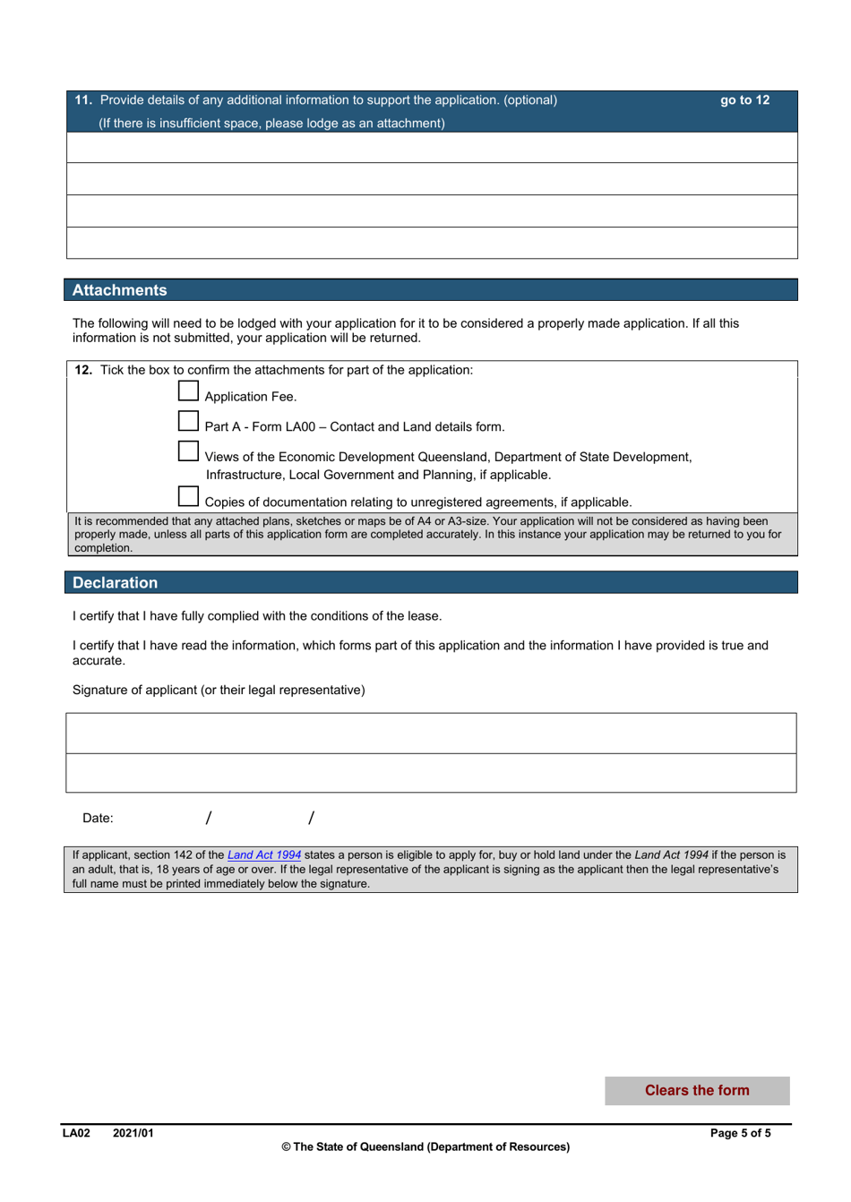 Form LA02 Part B Renewal of Lease Application - Queensland, Australia, Page 5