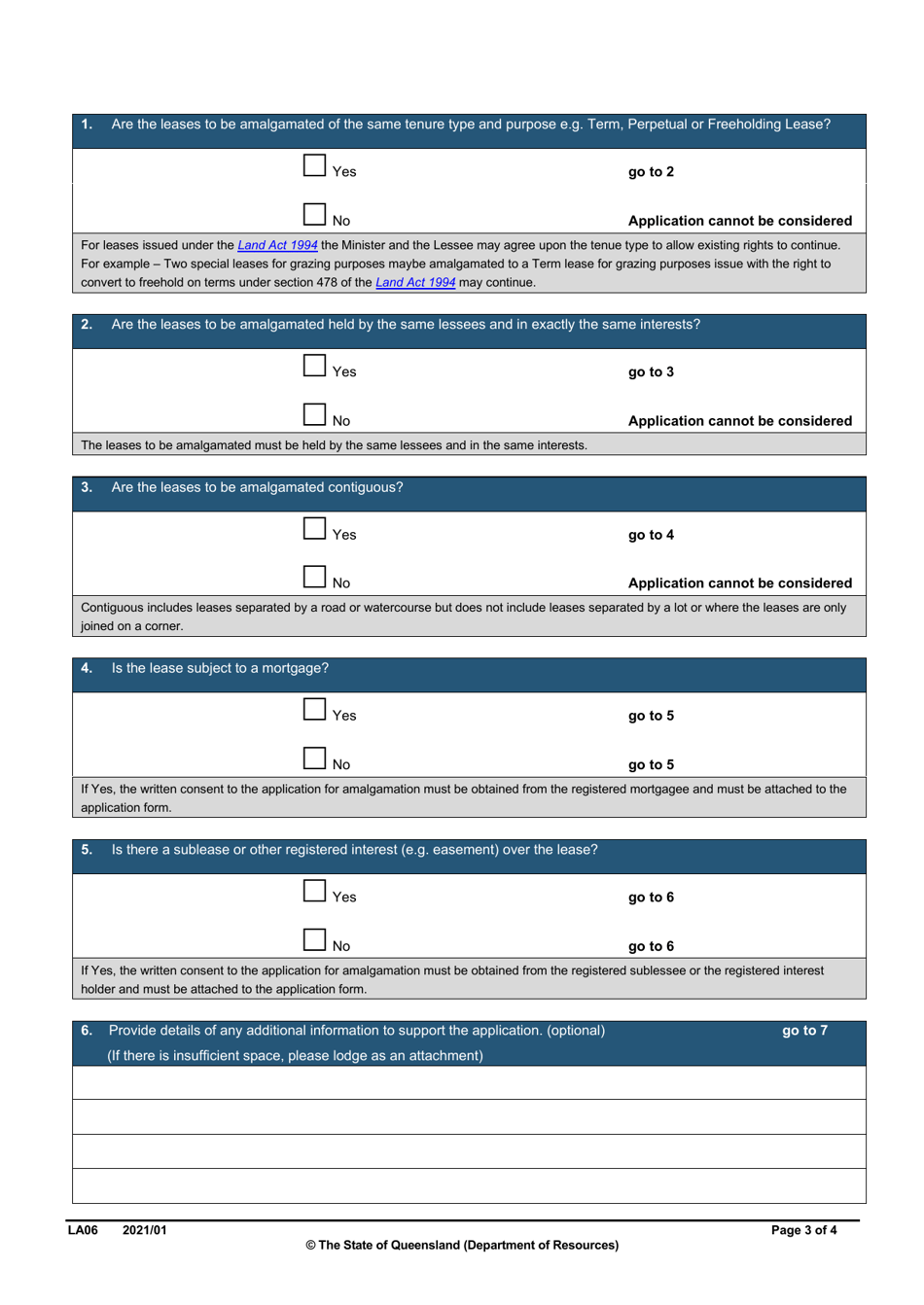 Form LA06 Part B Amalgamation of a Lease Application - Queensland, Australia, Page 3