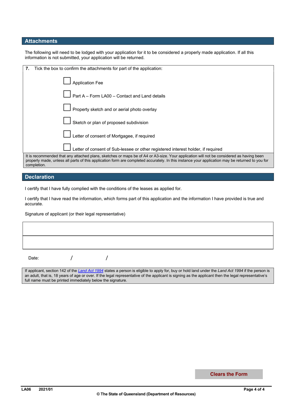 Form LA06 Part B Amalgamation of a Lease Application - Queensland, Australia, Page 4