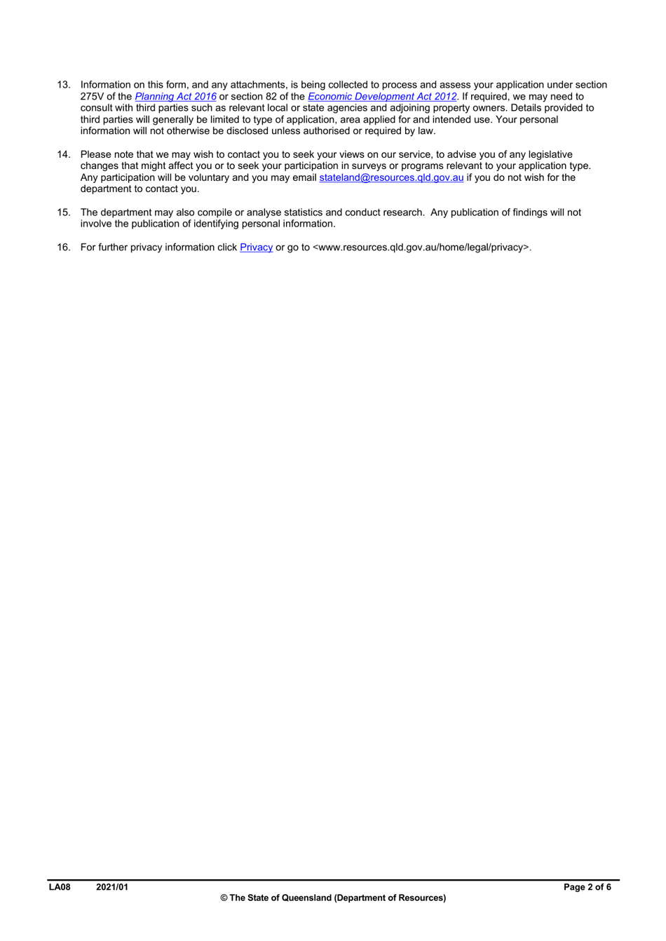 Form LA08 Part B Owners Consent to Development Application - Queensland, Australia, Page 2