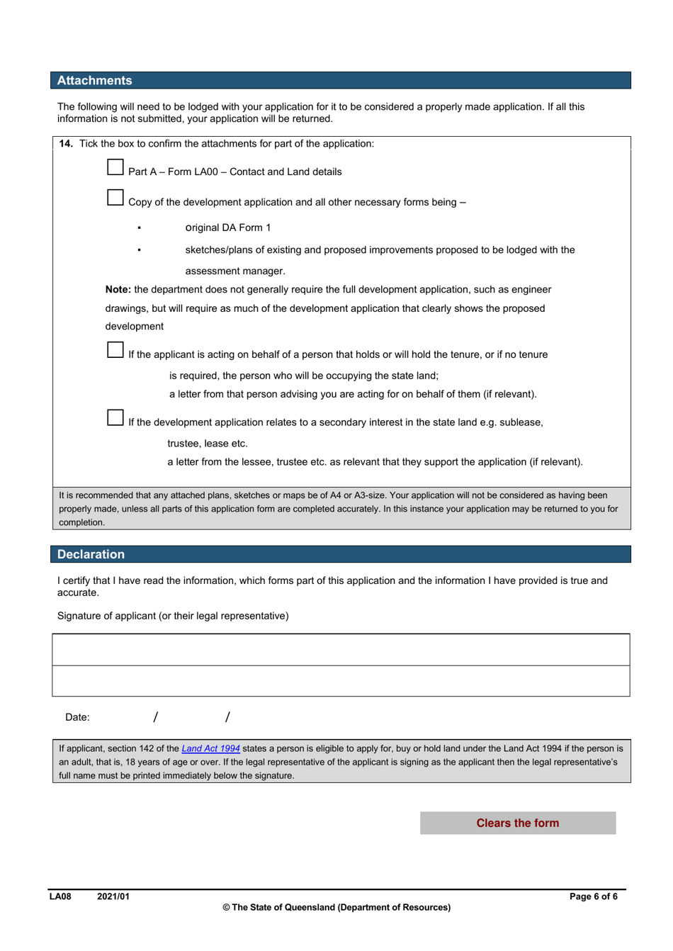 Form LA08 Part B Owners Consent to Development Application - Queensland, Australia, Page 6