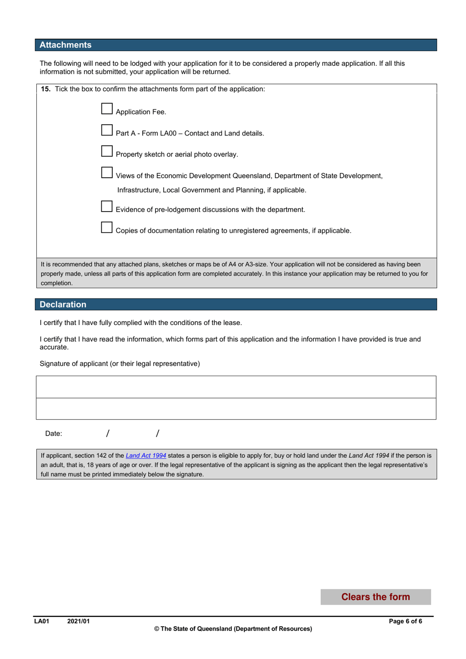 Form LA01 Part B Conversion of a Lease Application - Queensland, Australia, Page 6