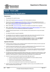Document preview: Form LA03 Part B Permit to Occupy Application - Queensland, Australia
