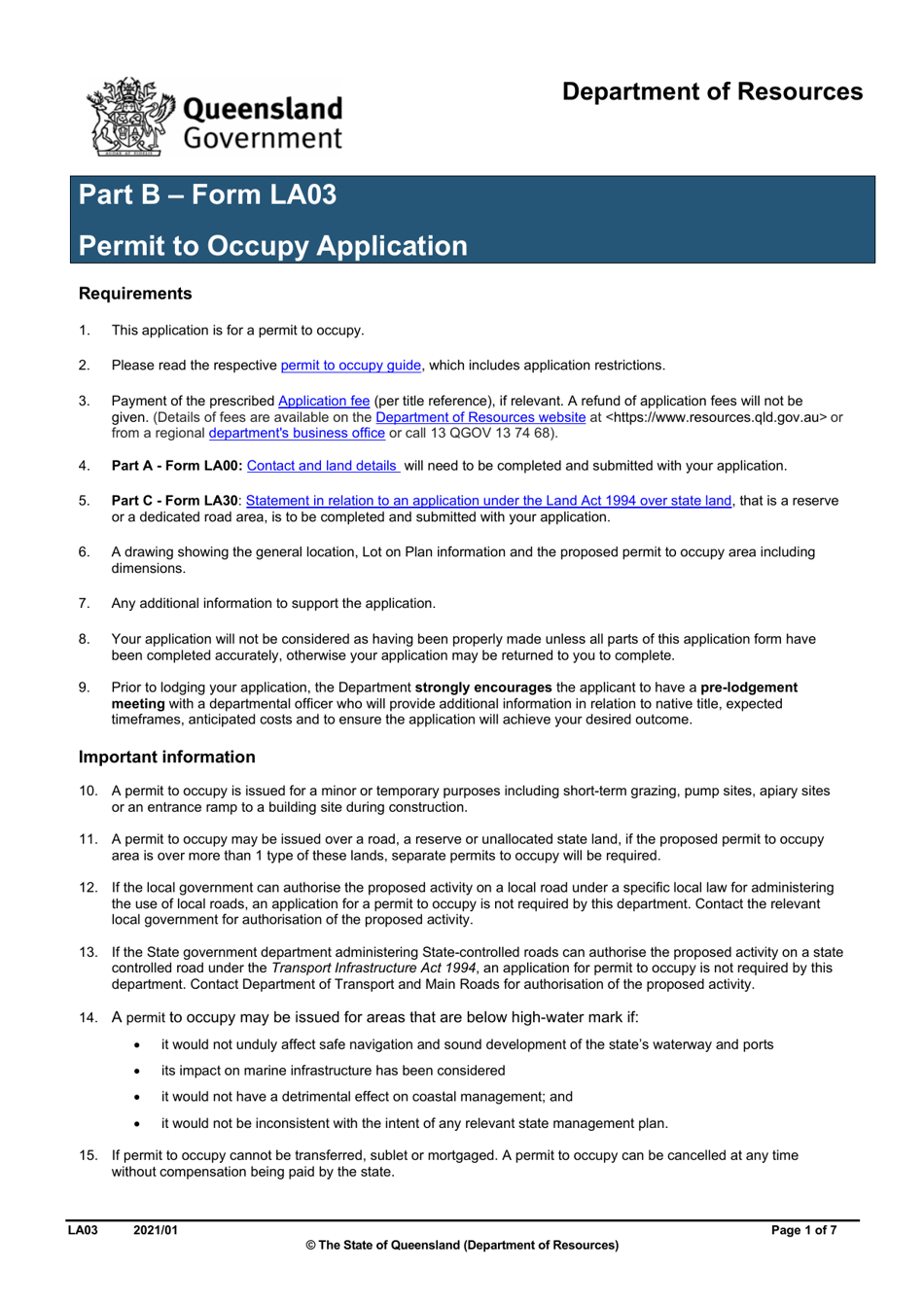 Form LA03 Part B Download Fillable PDF Or Fill Online Permit To Occupy ...