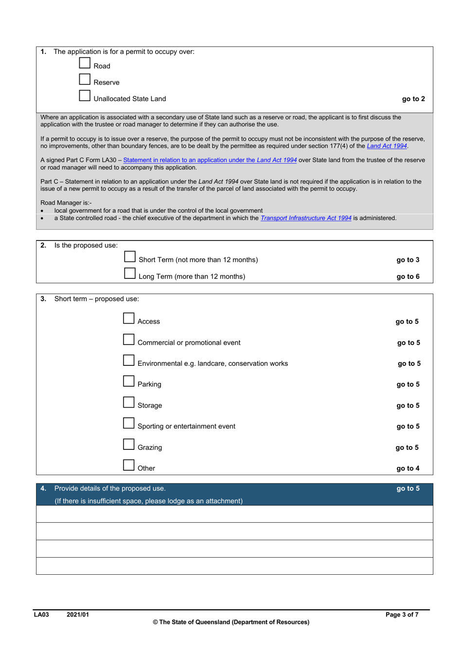 Form LA03 Part B Permit to Occupy Application - Queensland, Australia, Page 3