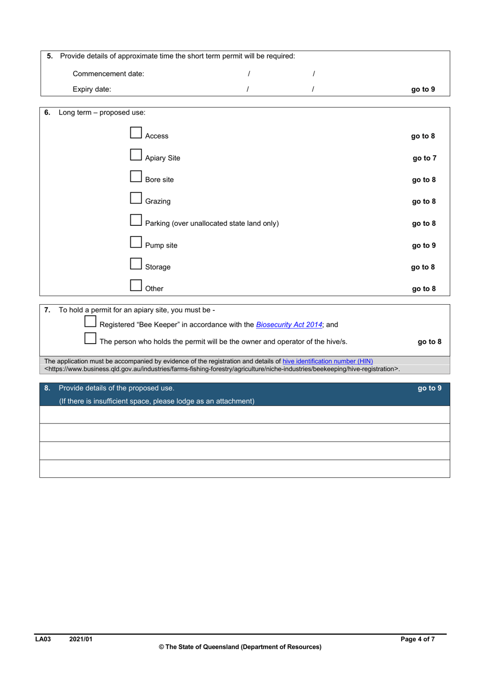 Form LA03 Part B Permit to Occupy Application - Queensland, Australia, Page 4