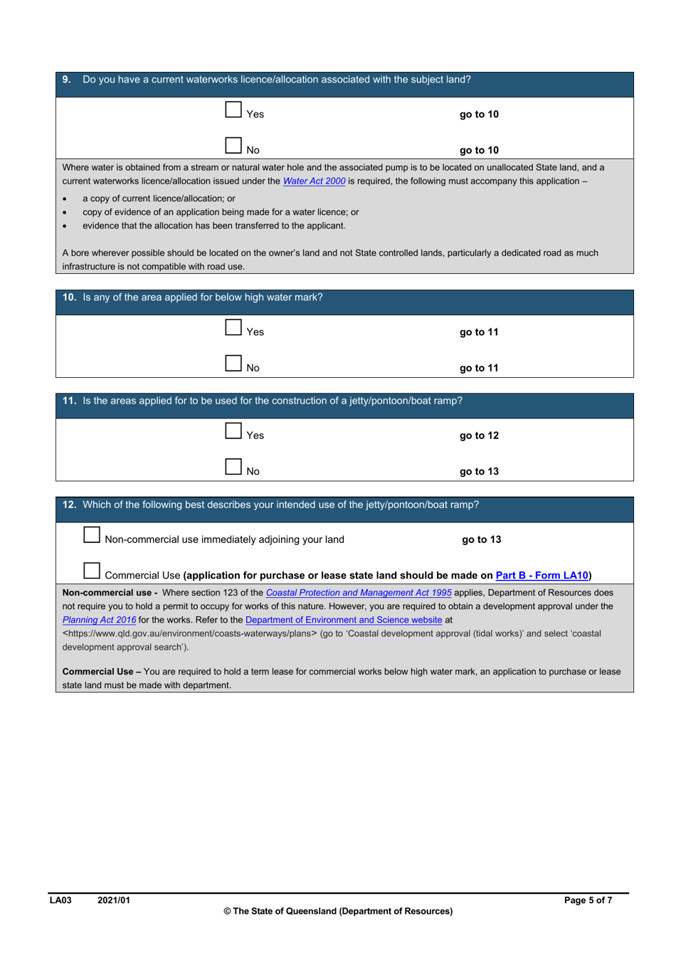Form LA03 Part B Permit to Occupy Application - Queensland, Australia, Page 5