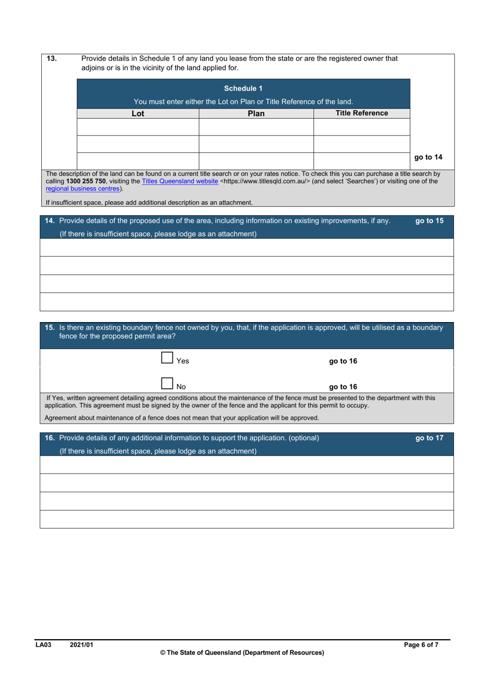 Form LA03 Part B Permit to Occupy Application - Queensland, Australia, Page 6