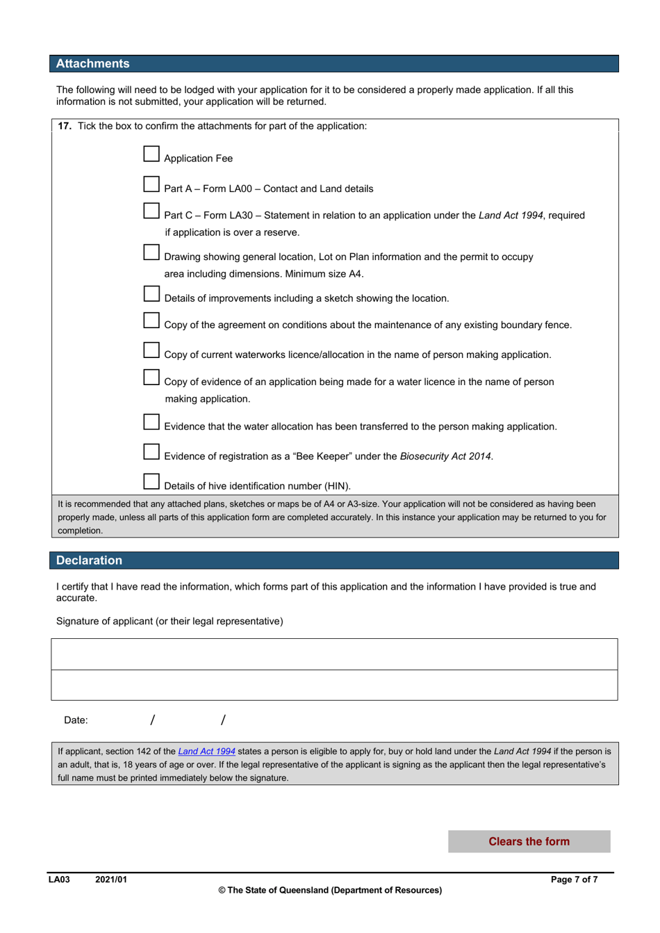 Form LA03 Part B Permit to Occupy Application - Queensland, Australia, Page 7