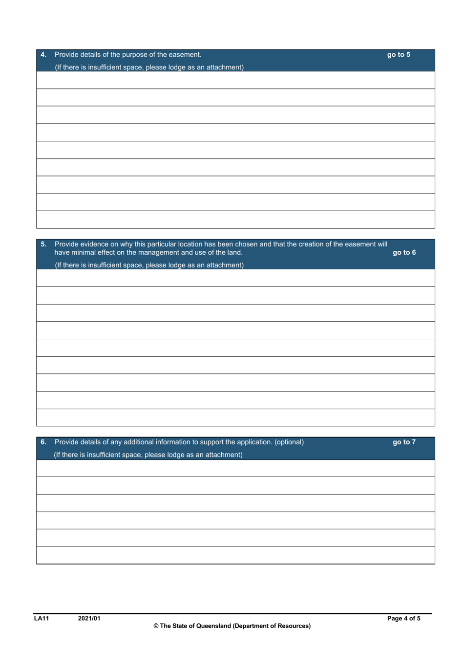 Form LA11 Part B Easement Over State Land Application - Queensland, Australia, Page 4
