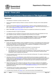 Document preview: Form LA12 Part B Allocate or Purchase a Reservation in Title Application - Queensland, Australia