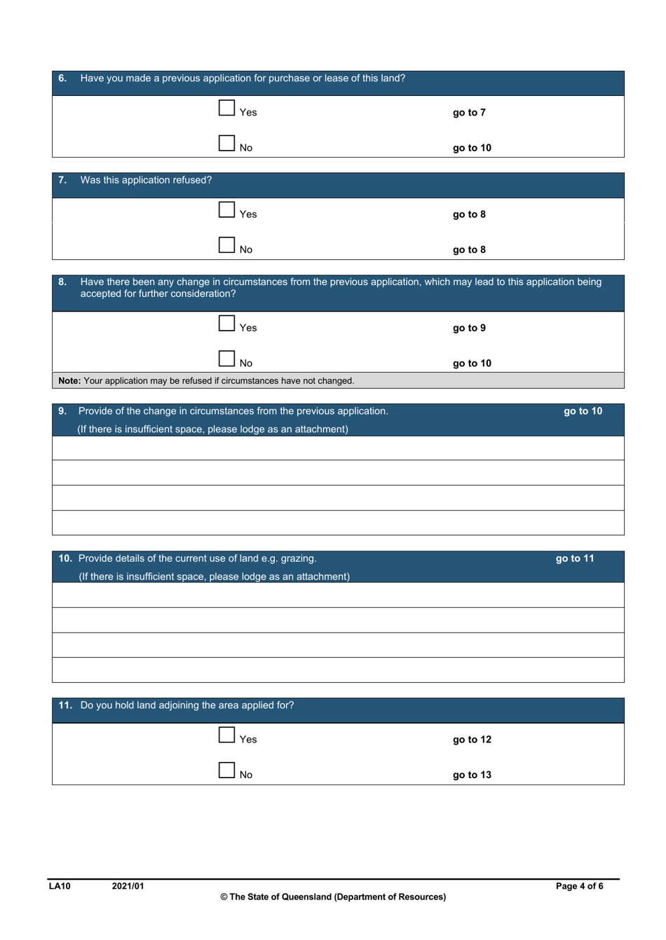 Form LA10 Part B Purchase or Lease State Land Application - Queensland, Australia, Page 4