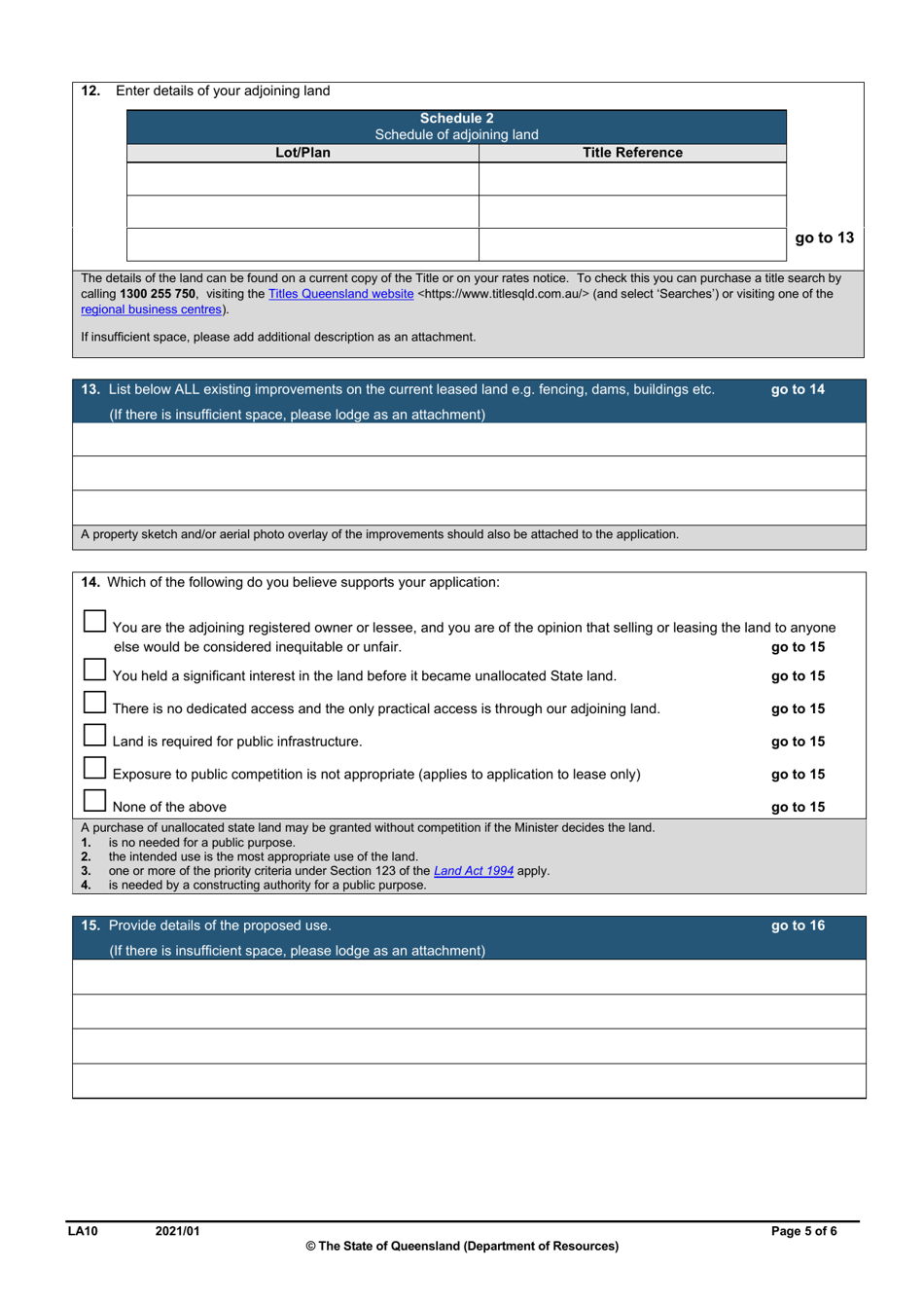Form LA10 Part B Purchase or Lease State Land Application - Queensland, Australia, Page 5