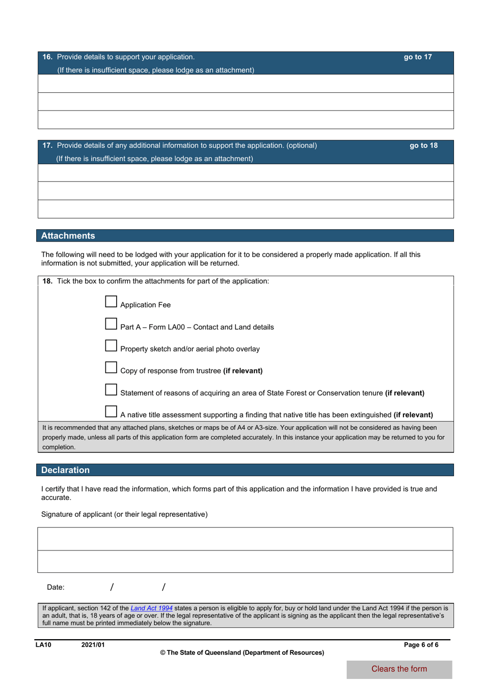Form LA10 Part B Purchase or Lease State Land Application - Queensland, Australia, Page 6