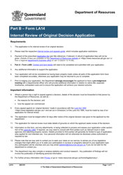 Document preview: Form LA14 Part B Internal Review of Original Decision Application - Queensland, Australia
