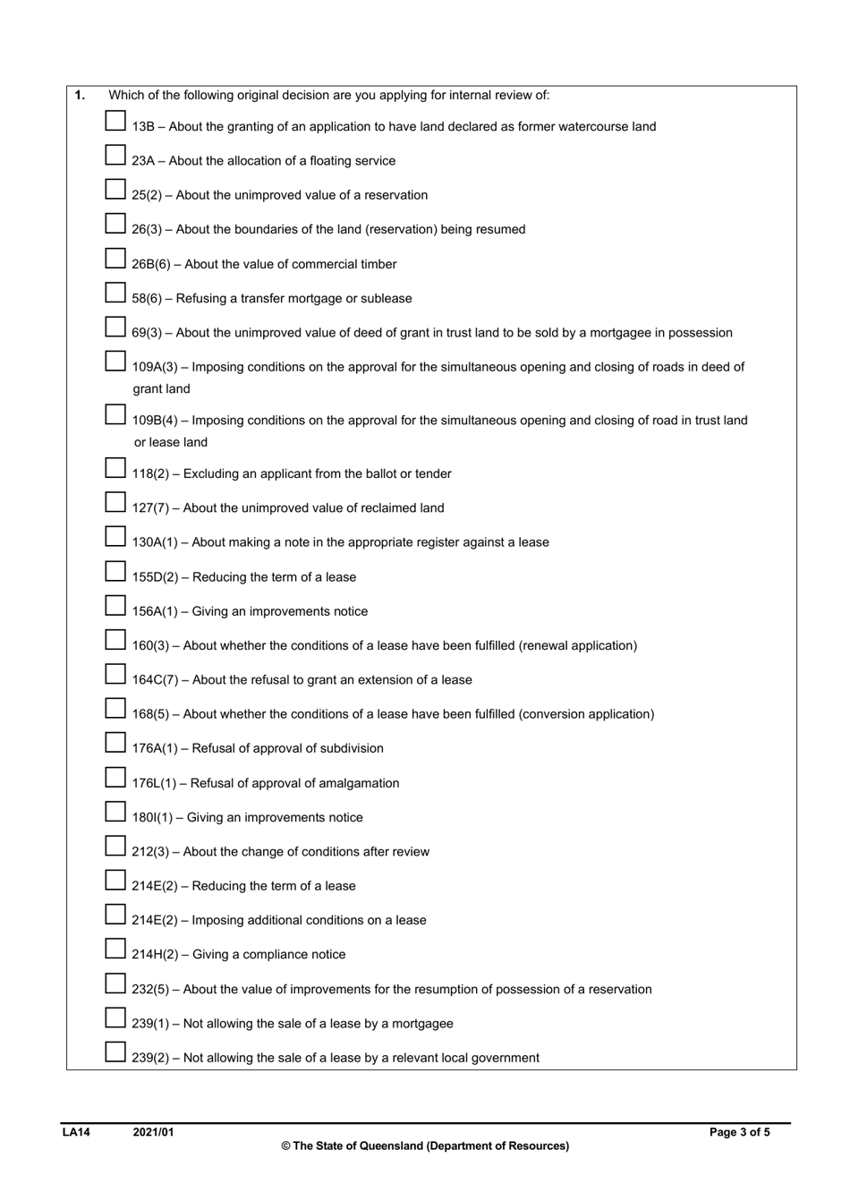 Form LA14 Part B Internal Review of Original Decision Application - Queensland, Australia, Page 3