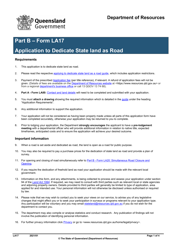 Form LA17 Part B Application to Dedicate State Land as Road - Queensland, Australia