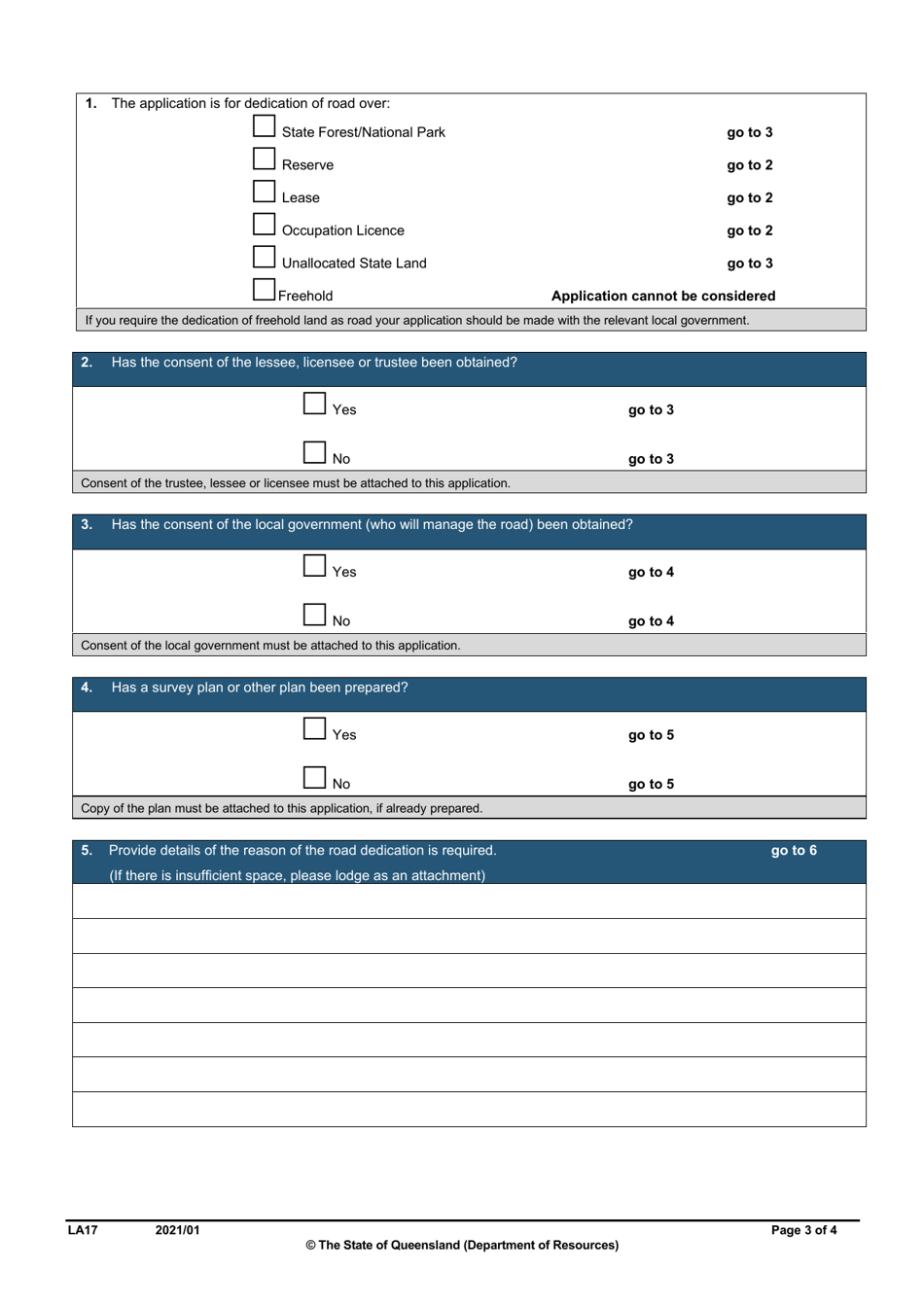 Form LA17 Part B Application to Dedicate State Land as Road - Queensland, Australia, Page 3