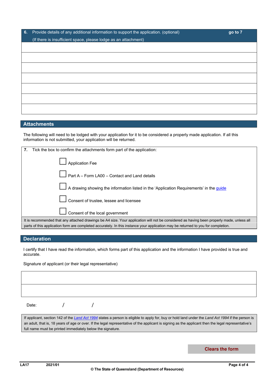Form LA17 Part B Application to Dedicate State Land as Road - Queensland, Australia, Page 4