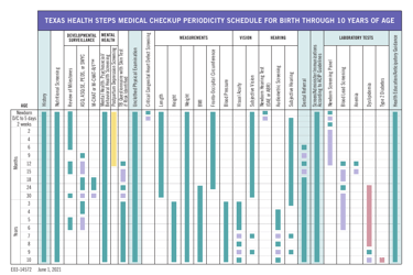 Document preview: Form E03-14572 Texas Health Steps Medical Checkup Periodicity Schedule for Birth Through 10 Years of Age - Pocket-Sized - Texas