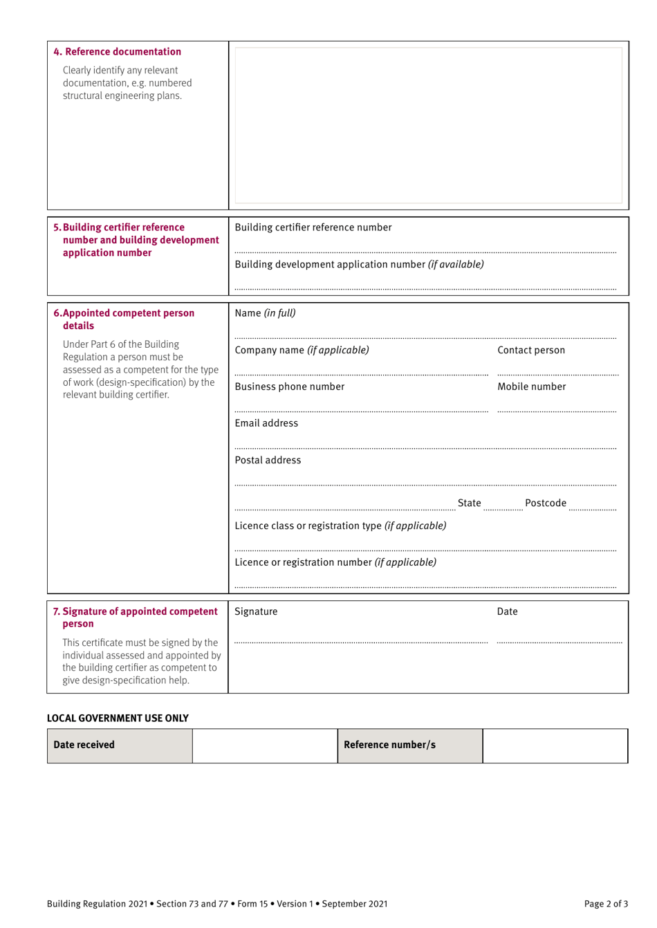 Form 15 Compliance Certificate for Building Design or Specification - Queensland, Australia, Page 2