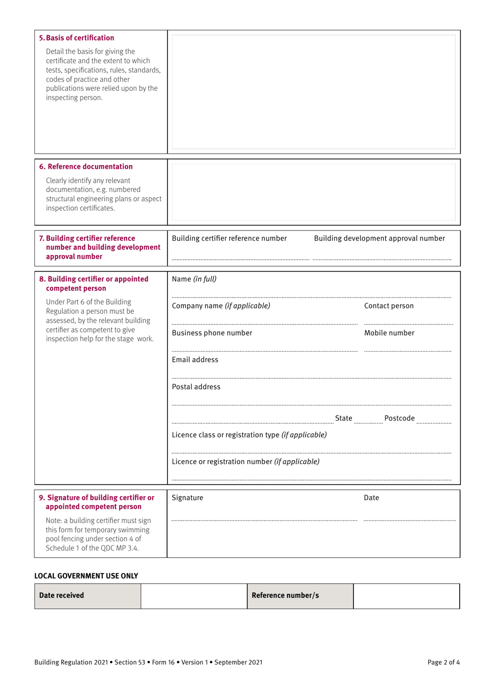 Form 16 Download Fillable PDF or Fill Online Inspection Certificate ...