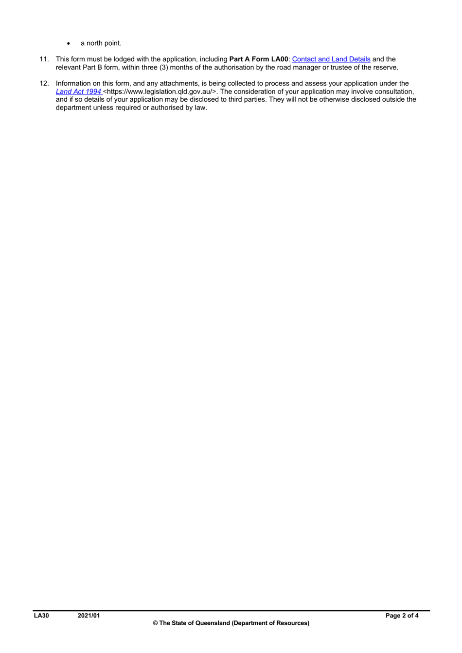Form LA30 Part C Statement in Relation to an Application Under the Land Act 1994 Over State Land - Queensland, Australia, Page 2