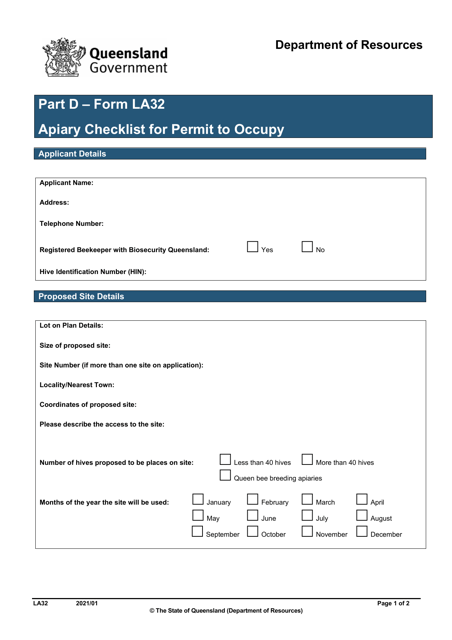 Form LA32 Part D  Printable Pdf