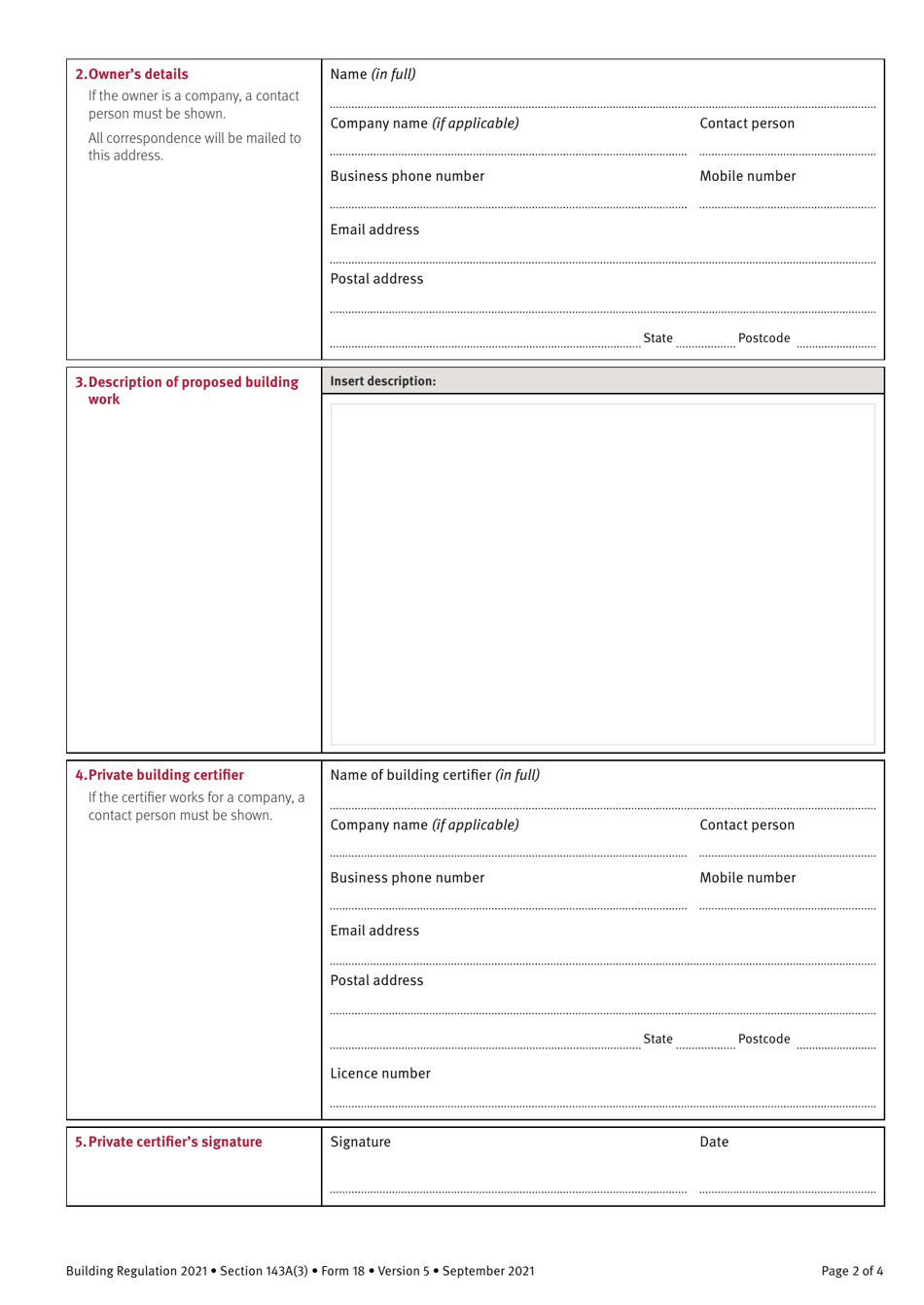 Form 18 Notice to the Owner (Where Owner Is Not the Client) That a Private Building Certifier Has Been Engaged - Queensland, Australia, Page 2