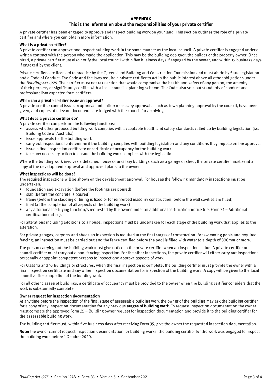 Form 35 Owner Request for a Copy of Inspection Documentation - Queensland, Australia, Page 3