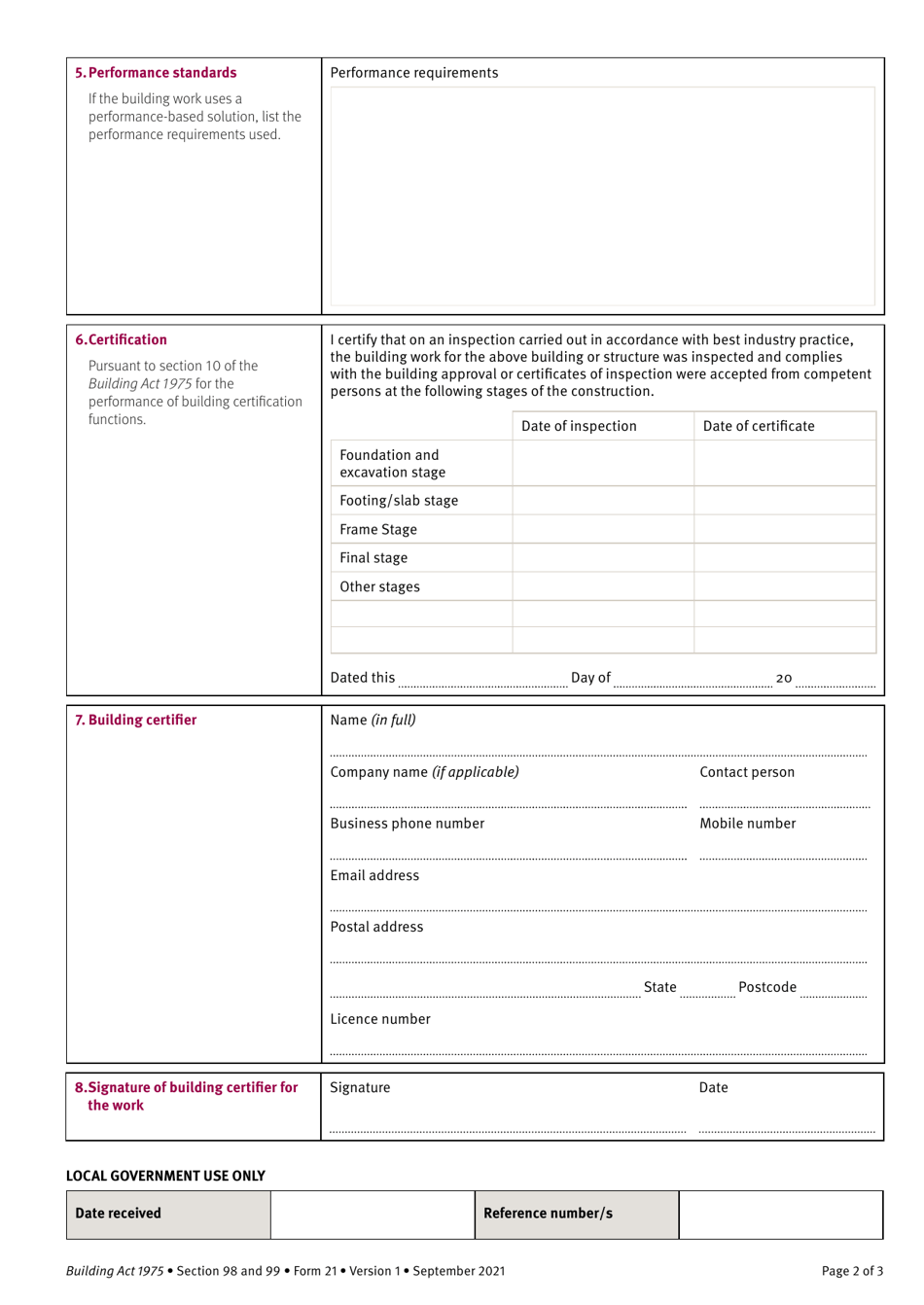 Form 21 Download Fillable PDF or Fill Online Final Inspection ...