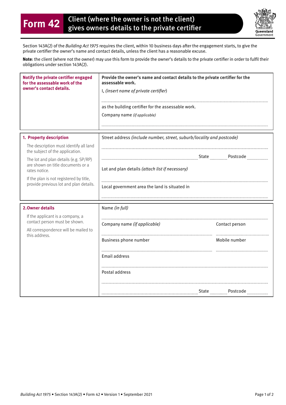 Form 42 - Fill Out, Sign Online And Download Fillable PDF, Queensland ...