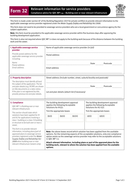 Form 32 Relevant Information for Service Providers - Queensland, Australia