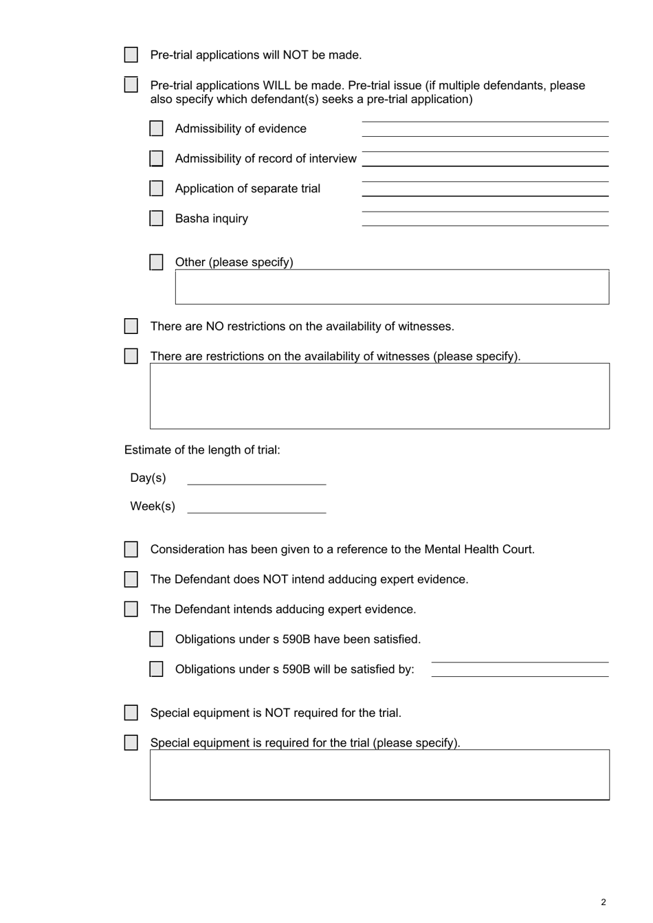 Form 1 Information for Allocation of Trial Dates - Queensland, Australia, Page 2