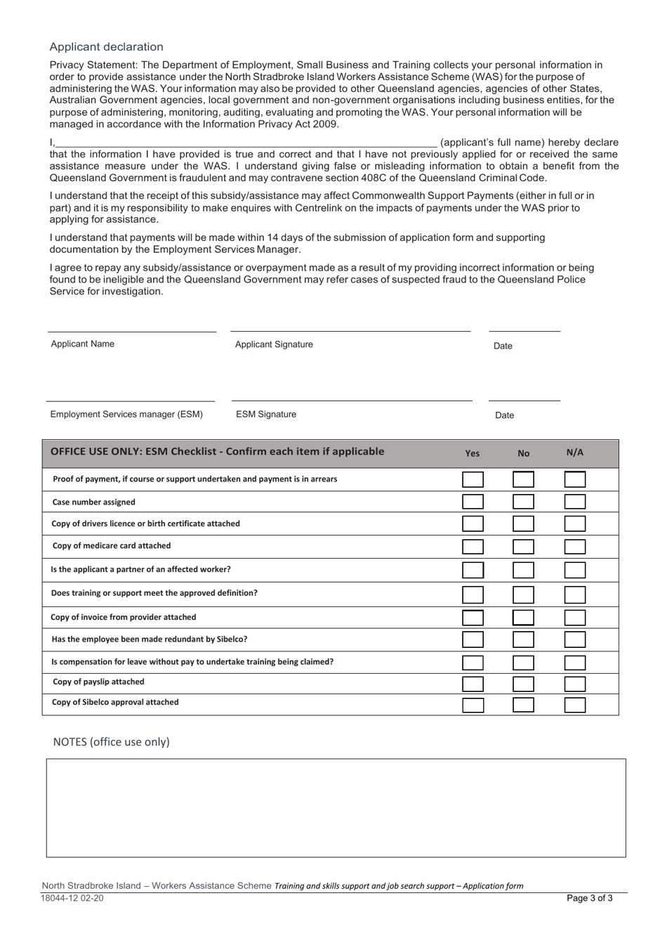 Form 18044-12 Training and Skills Support / Job Search Support - Application Form - Queensland, Australia, Page 3