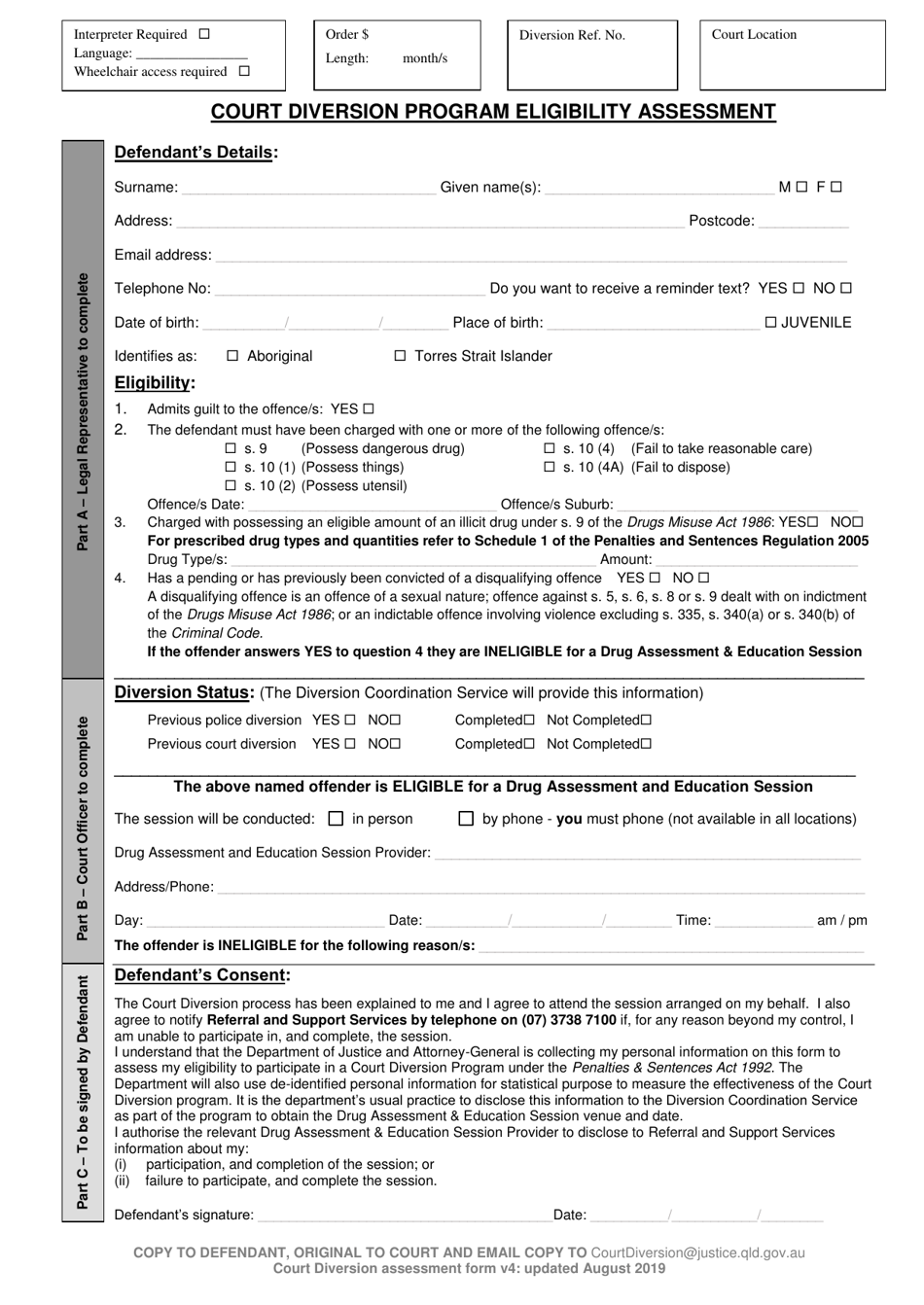 Court Diversion Program Eligibility Assessment - Queensland, Australia, Page 1