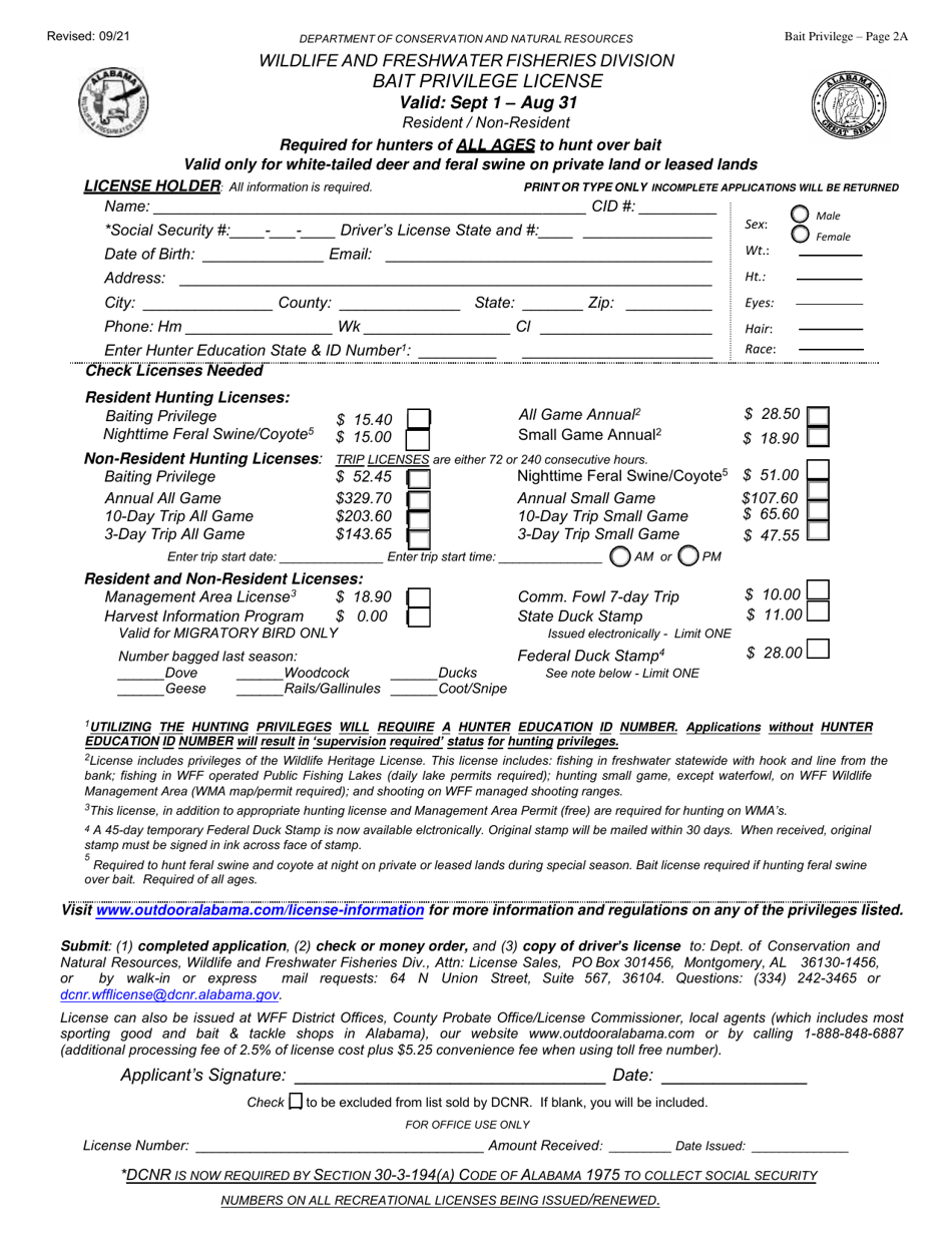Bait Privilege License - Alabama, Page 2