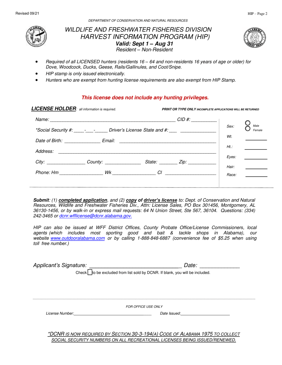 Harvest Information Program (Hip) License - Alabama, Page 2