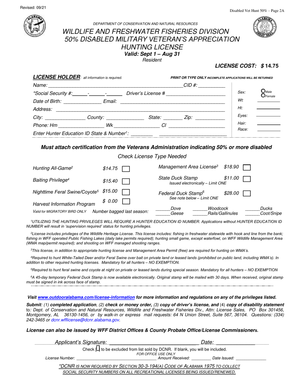 50% Disabled Military Veterans Appreciation Hunting License - Resident - Alabama, Page 2